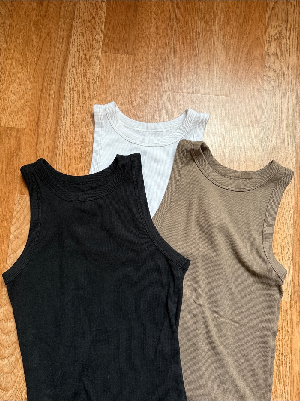 3-Pack Ribbed Racerback Tank Tops - Black, White, Brown